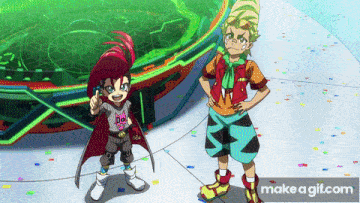 two cartoon characters are standing next to each other with make a gif.com written on the bottom