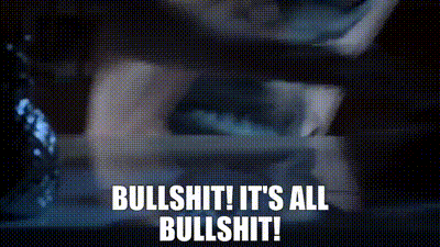 a person is standing on a treadmill with the words `` bullshit ! it 's all bullshit ! '' .