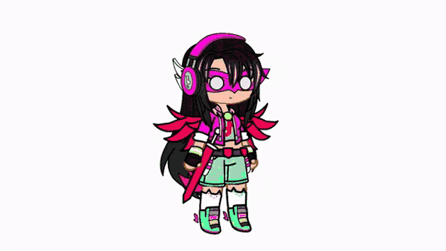 a cartoon girl is wearing headphones and holding a gun and the words `` flys away '' .