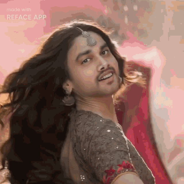 a man with long hair and a beard is wearing a woman 's outfit