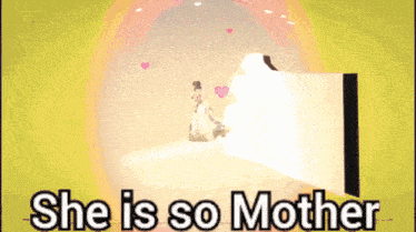 a cartoon of a woman in a white dress with the words she is so mother