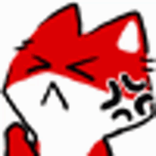 a cartoon drawing of a red and white cat with an angry expression .