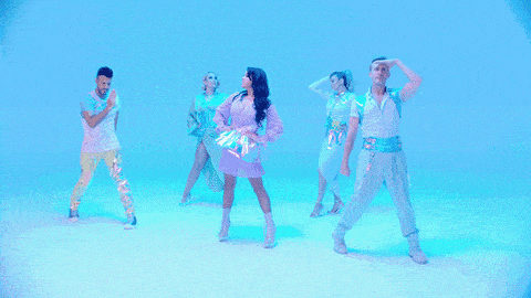 a group of people are dancing in front of a blue background that says steps