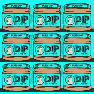a row of jars of pure dip on a blue background