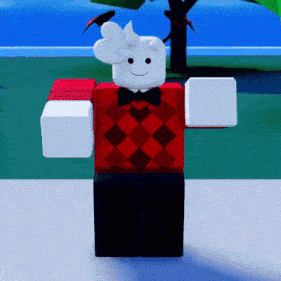 a cartoon character is wearing a red and black sweater and a bow tie