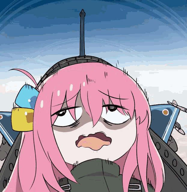 a cartoon of a girl with pink hair making a strange face