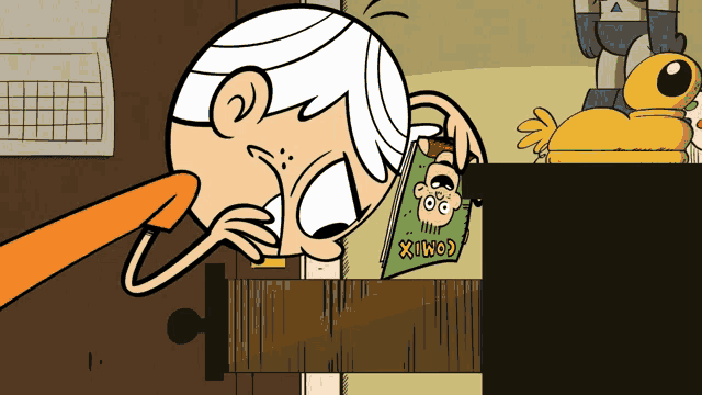 lincoln from the loud house is reading a comic