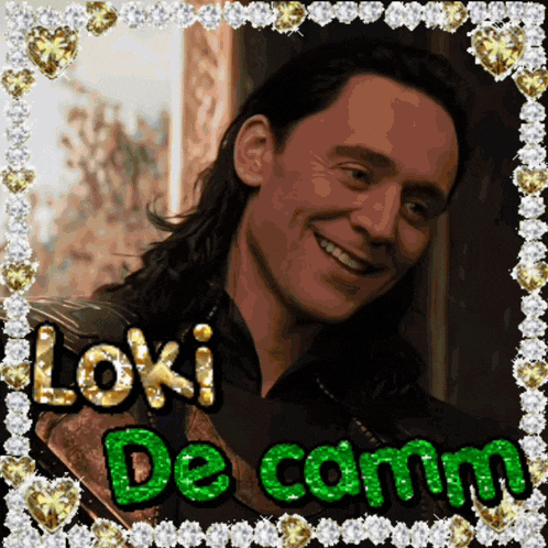 a picture of a man with long hair and the words loki de comm on it