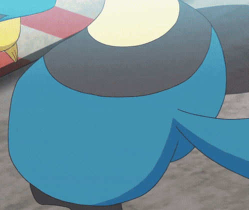 a close up of a blue cartoon character 's bottom