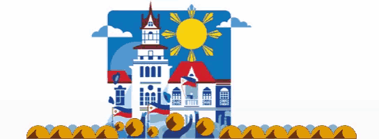an illustration of a building with the letter a on the front