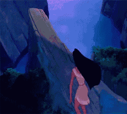 a cartoon of a woman jumping off a waterfall .