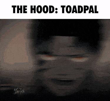a blurry picture of a person with the words " the hood toadpal " above them