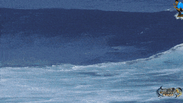 a man is riding a wave in the ocean with a logo that says guam on it