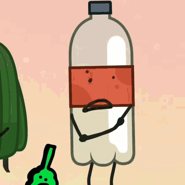 a cartoon character of a soda bottle with arms and legs