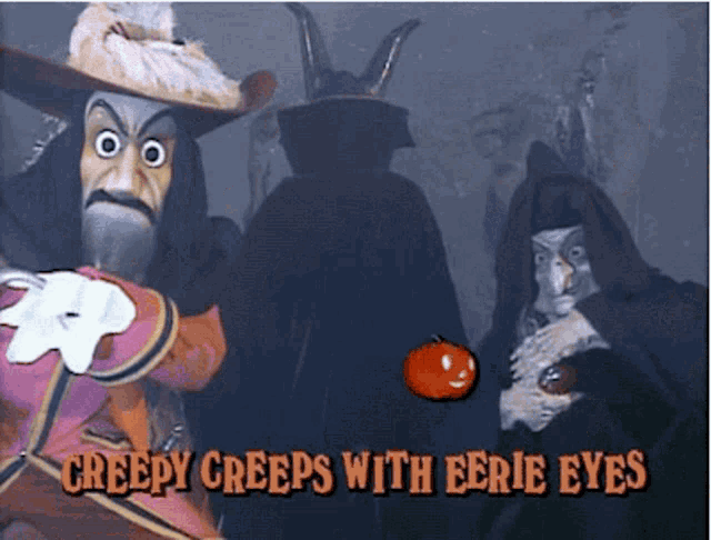 a creepy creep with eerie eyes is standing next to another creepy creep