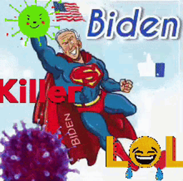 a cartoon of a man in a superman costume holding up a green smiley face ..