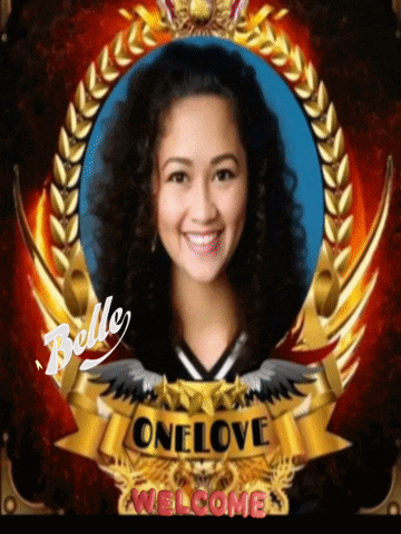 a picture of a woman in a gold frame with the words one love welcome