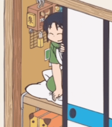 a cartoon drawing of a girl sitting on a bed