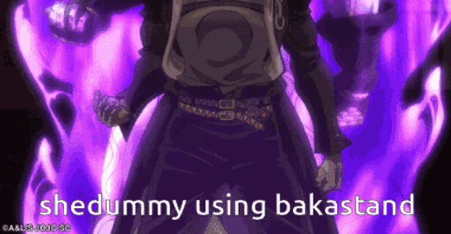 a man is standing in front of a purple background and says she dummy using bakastand