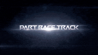 a yellow car with a blue light on the front is driving down a dark road