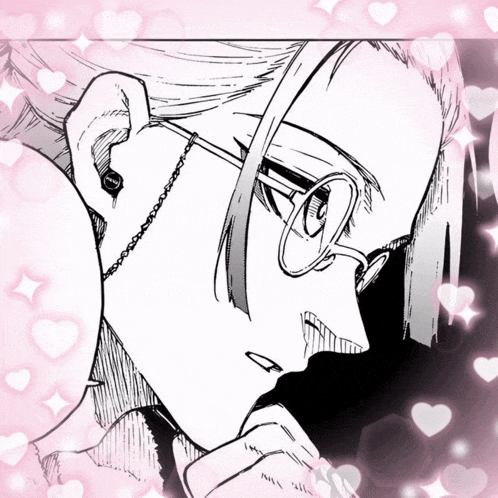 a black and white drawing of a person with glasses