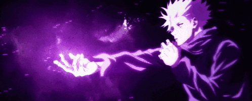 a person is holding a purple object in their hand in a purple background .