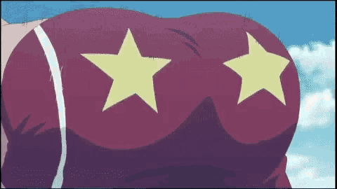 a cartoon drawing of a person 's butt with two yellow stars on it