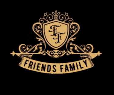 a logo for the friends family with a shield and a ribbon