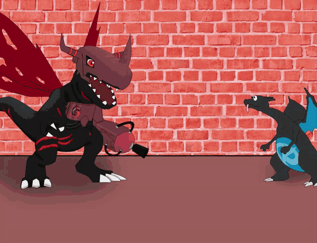 a cartoon drawing of two dragons standing next to each other