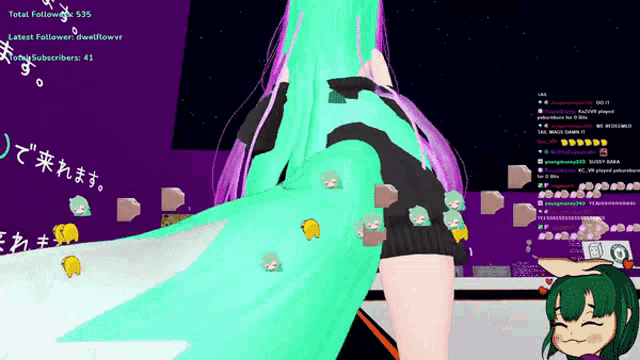 a screenshot of a video game showing a girl with a green tail