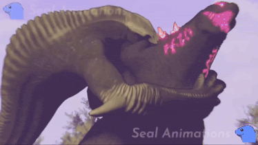 seal animations shows a cartoon of a dinosaur eating another dinosaur