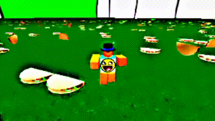 a cartoon character with a smiley face on his shirt is standing in a field of flowers .