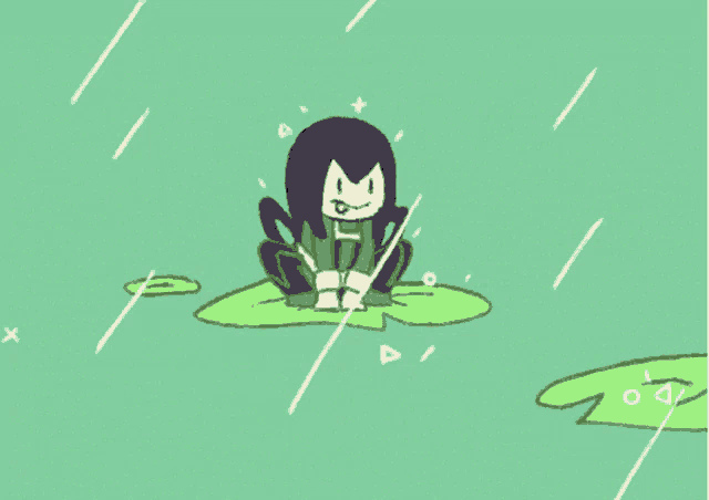 a cartoon frog is sitting on a lily pad in the water
