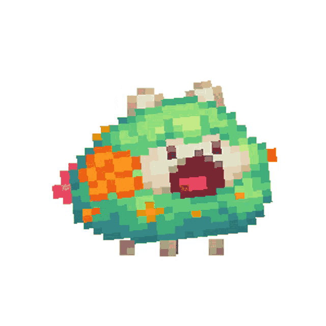 a pixel art drawing of a sheep with flowers on its head