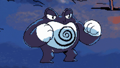 a pixel art drawing of a frog with a swirl around its belly
