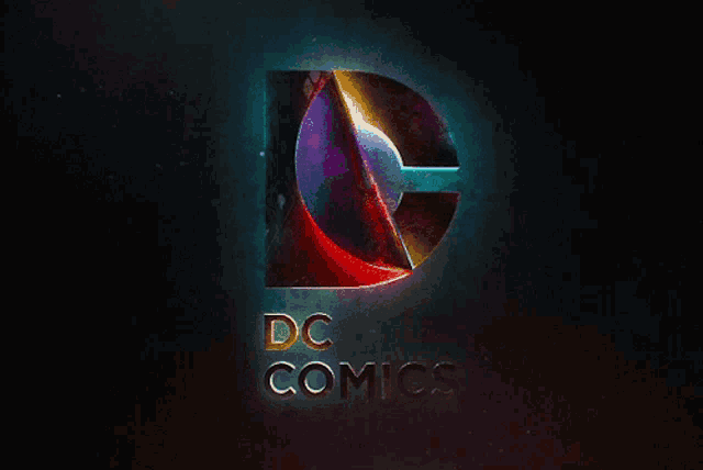 a logo for dc comics with a blue background