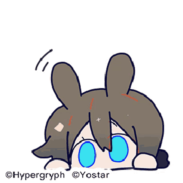 a cartoon drawing of a person with bunny ears and blue eyes