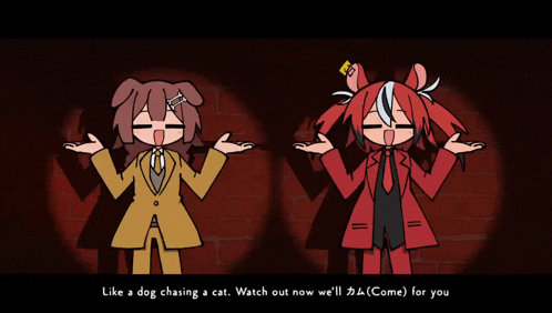 a cartoon of a dog chasing a cat with the words " like a dog chasing a cat "