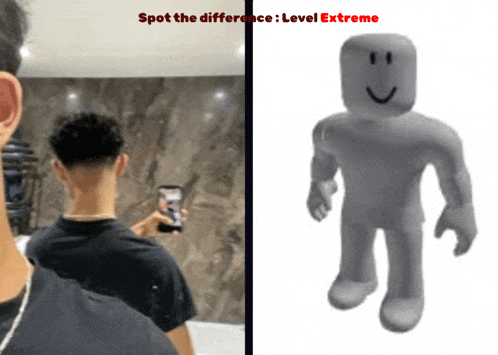 a picture of a man taking a picture of himself next to a picture of a white roblox character