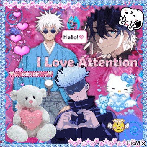 a collage of anime characters with the words " i love attention "