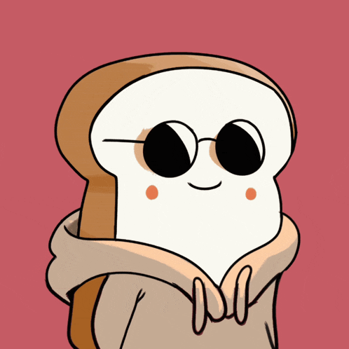a cartoon drawing of a slice of bread wearing a hoodie and sunglasses