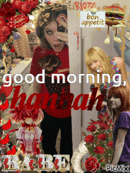 a collage of images with the words " good morning hannah "