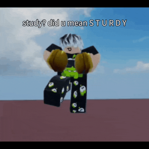 a video game character says study did u mean sturdy while holding a pumpkin