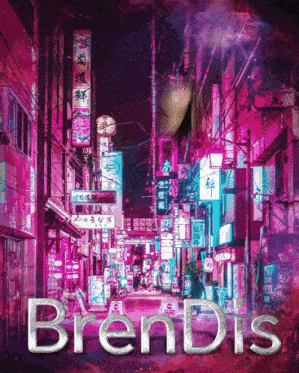 a poster for brendis shows a narrow street at night
