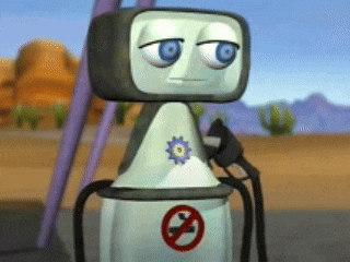 a cartoon character is holding a gas pump with a no smoking sign on it