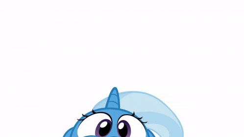 a blue cartoon pony with purple eyes and a blue tail