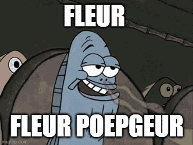 a cartoon of a fish with the words fleur poepgeur on it