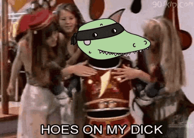 a cartoon character says hoes on my dick in front of some girls