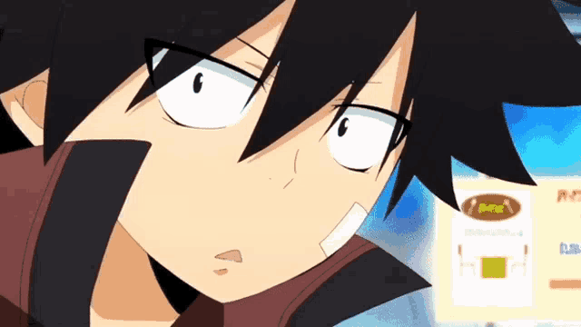 a close up of a cartoon character 's face with a bandage on his wrist