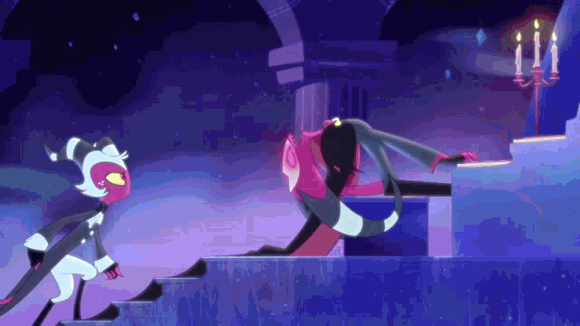 a cartoon character is standing on a set of stairs